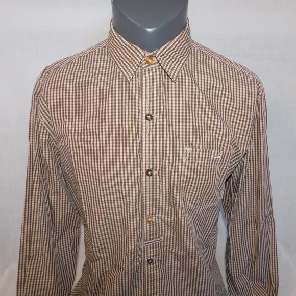 Mavi Mens L Brown White Check gingham button front long sleeve shirt - Picture 3 of 10